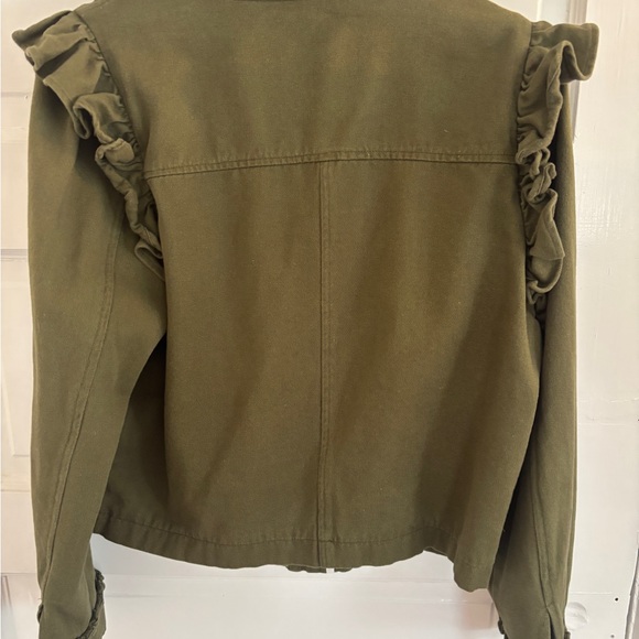 Olive Green Ruffle Jacket - Picture 2 of 4